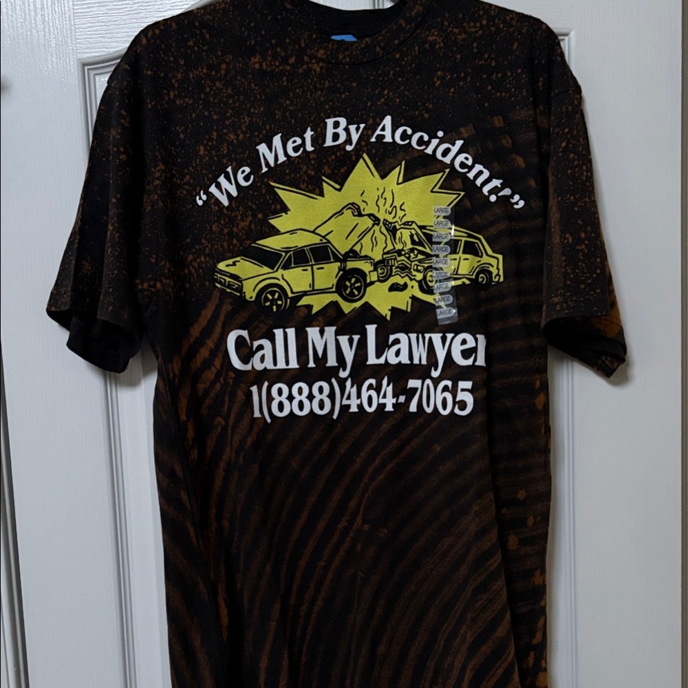 Arket Black Tee with Yellow Crash Graphic and White Text